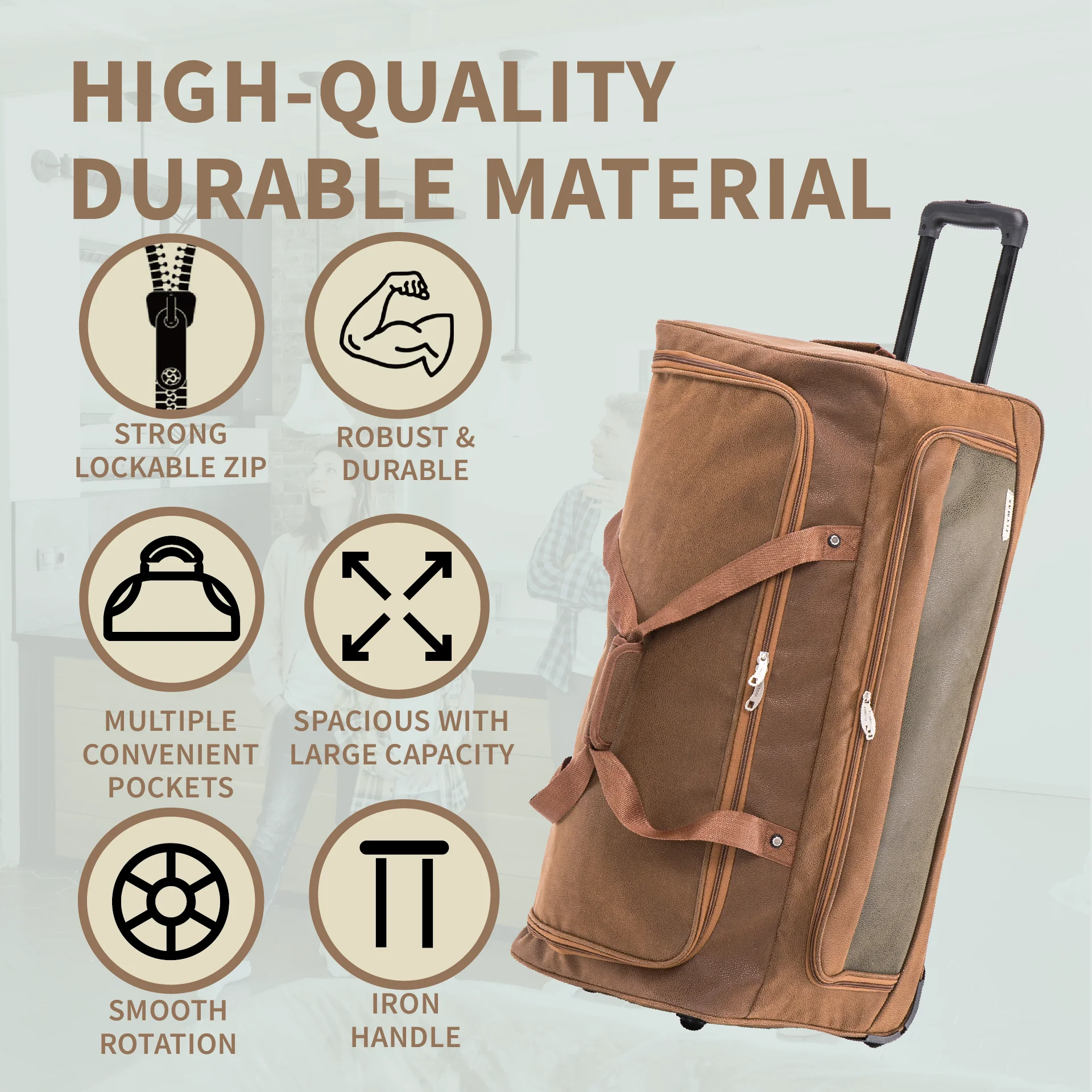 Sydney Stroller 30" Large Lightweight Travel wheeled Bag - 100L Capacity, Durable Faux Leather Baggage - Image 3