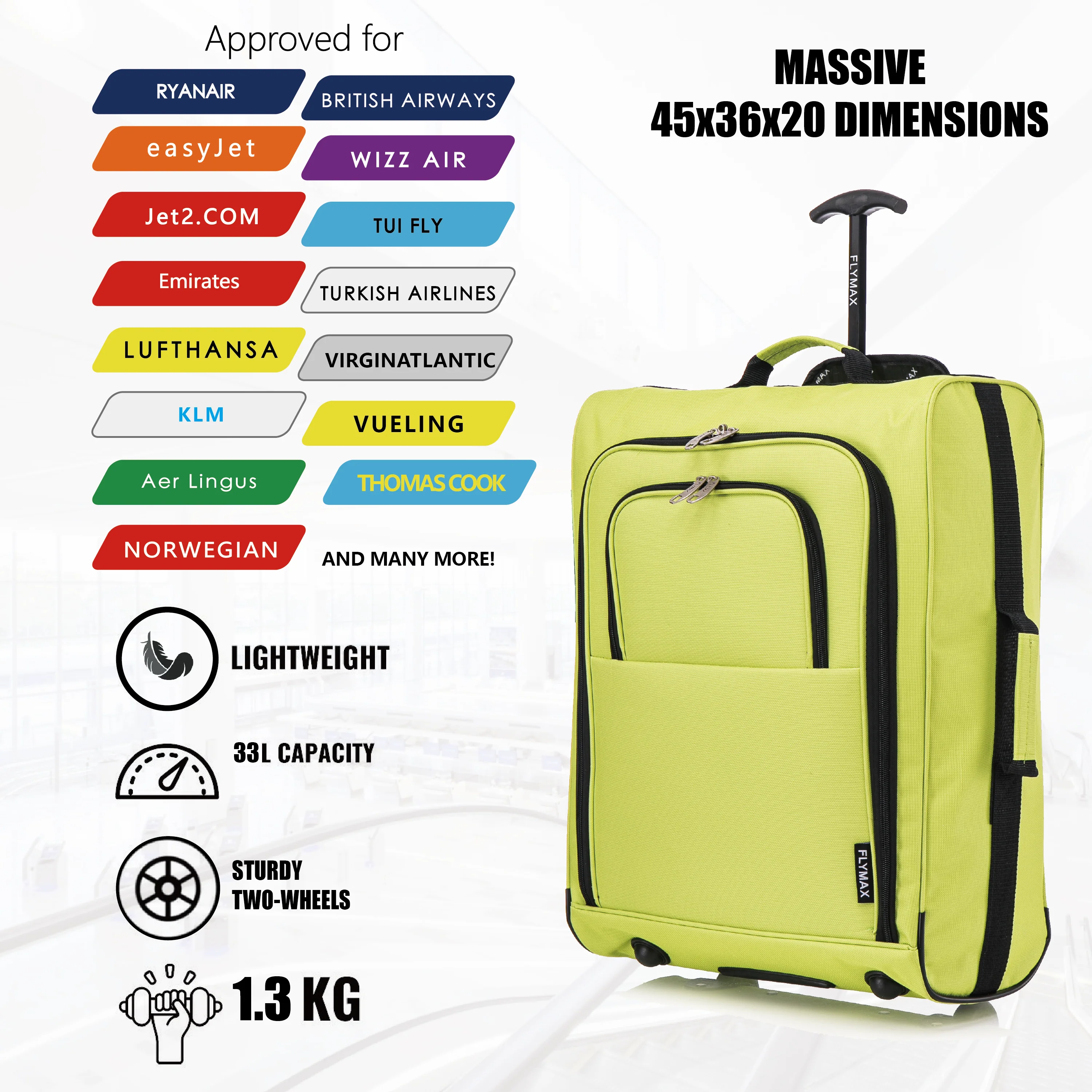 Flymax Sao Paulo Glide 45x36x20cm Ultra-Lightweight Cabin Luggage for EasyJet and Ryanair - Image 10