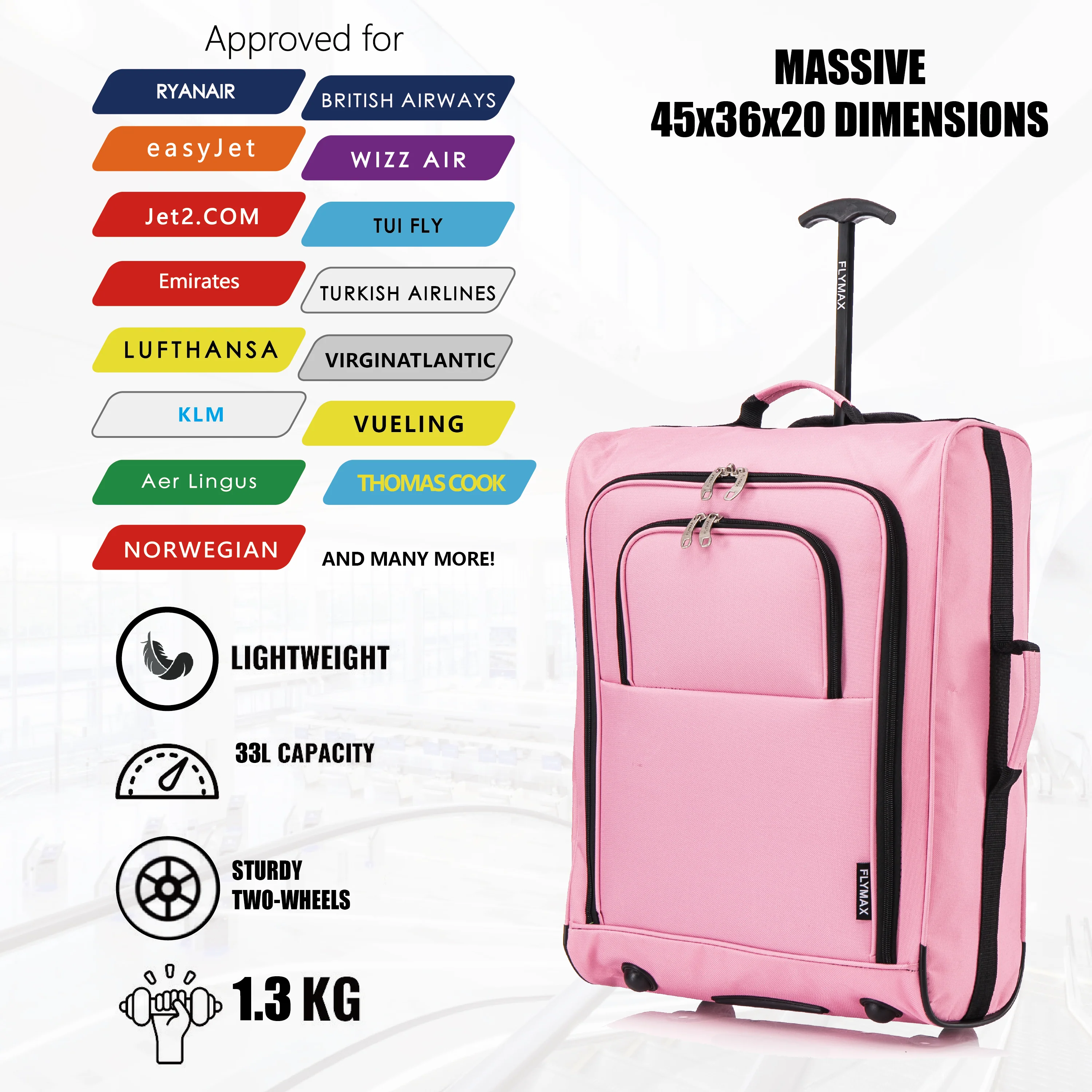 Flymax Sao Paulo Glide 45x36x20cm Ultra-Lightweight Cabin Luggage for EasyJet and Ryanair - Image 12