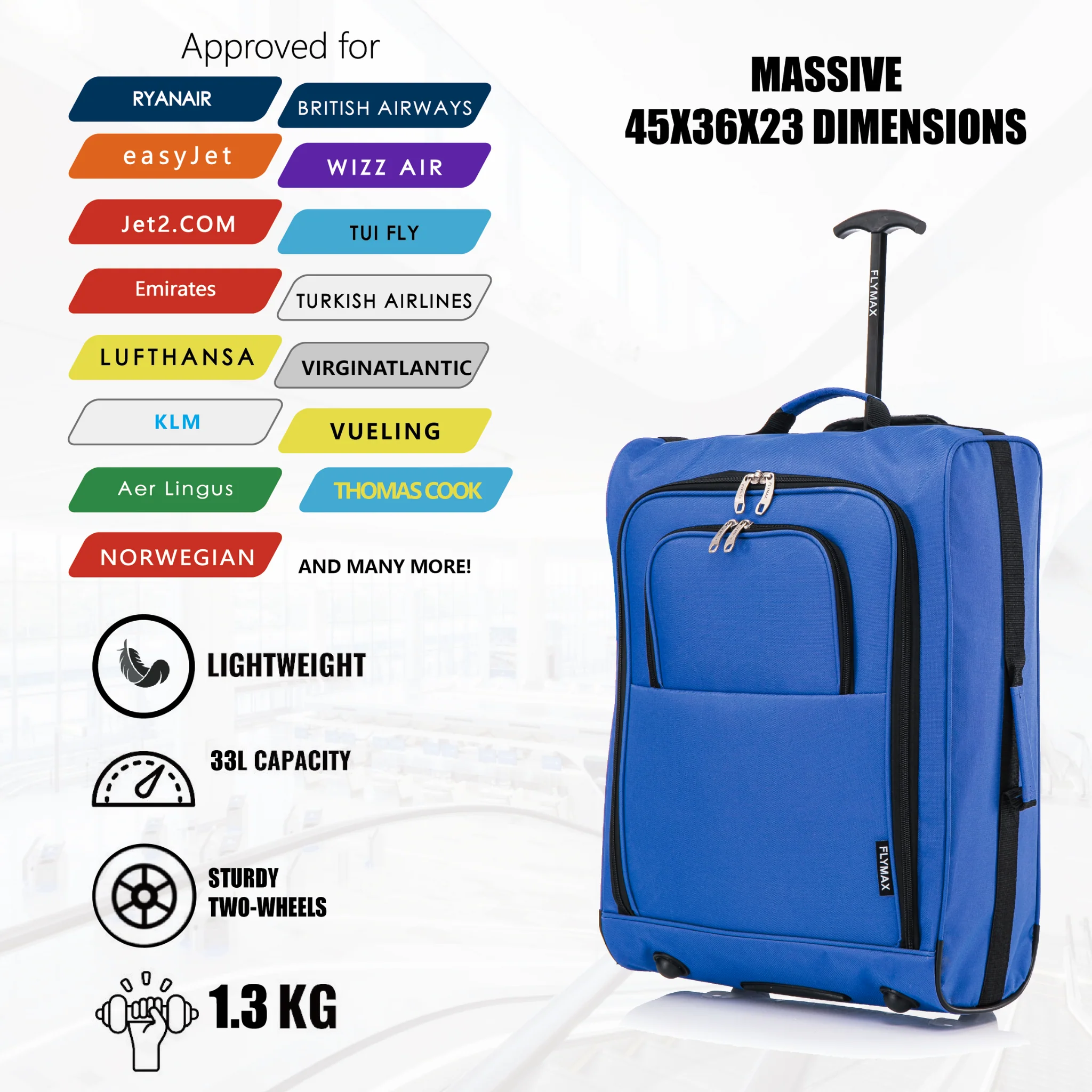 Flymax Sao Paulo Glide 45x36x20cm Ultra-Lightweight Cabin Luggage for EasyJet and Ryanair - Image 13