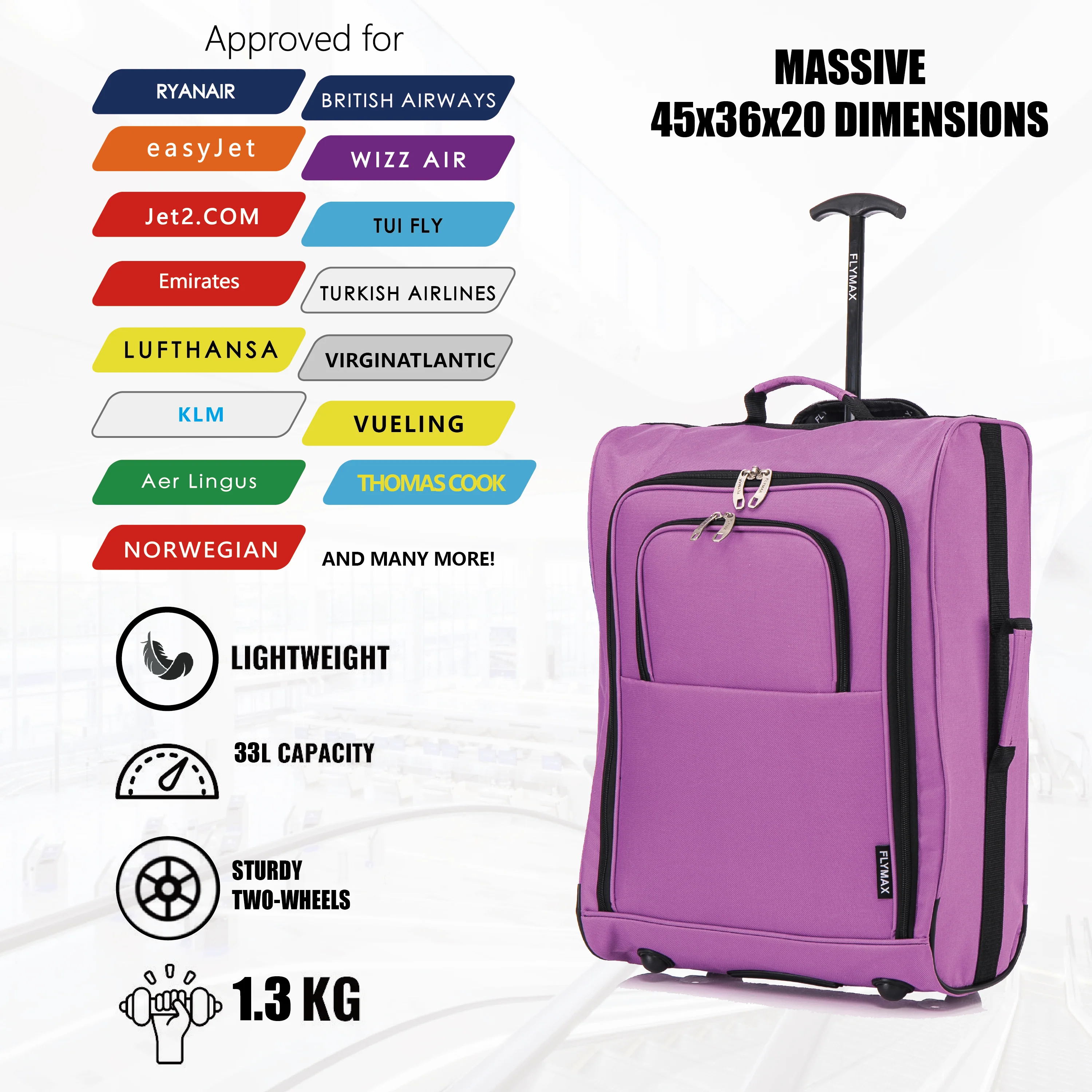 Flymax Sao Paulo Glide 45x36x20cm Ultra-Lightweight Cabin Luggage for EasyJet and Ryanair - Image 6