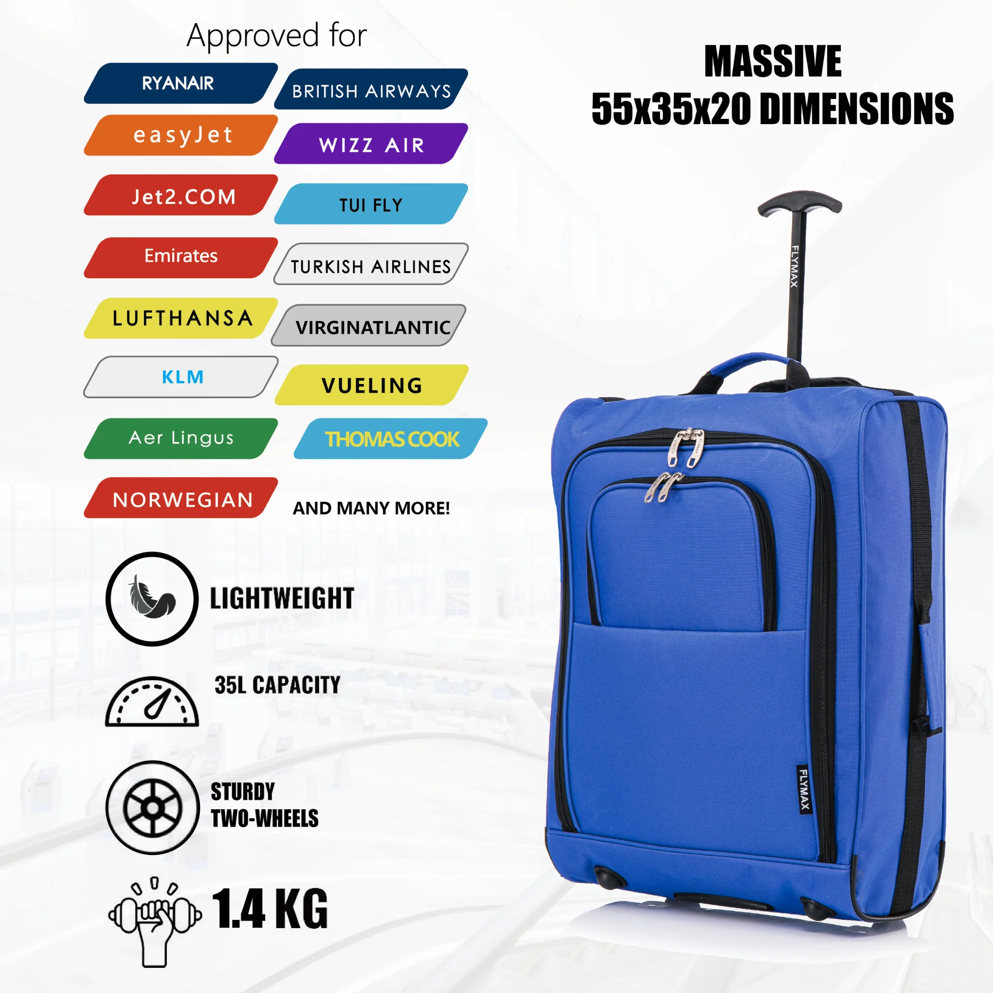 Flymax Sao Paulo Glide 55x40x20cm Cabin Suitcase - Approved for Ryanair, EasyJet, Air France & More - Image 10