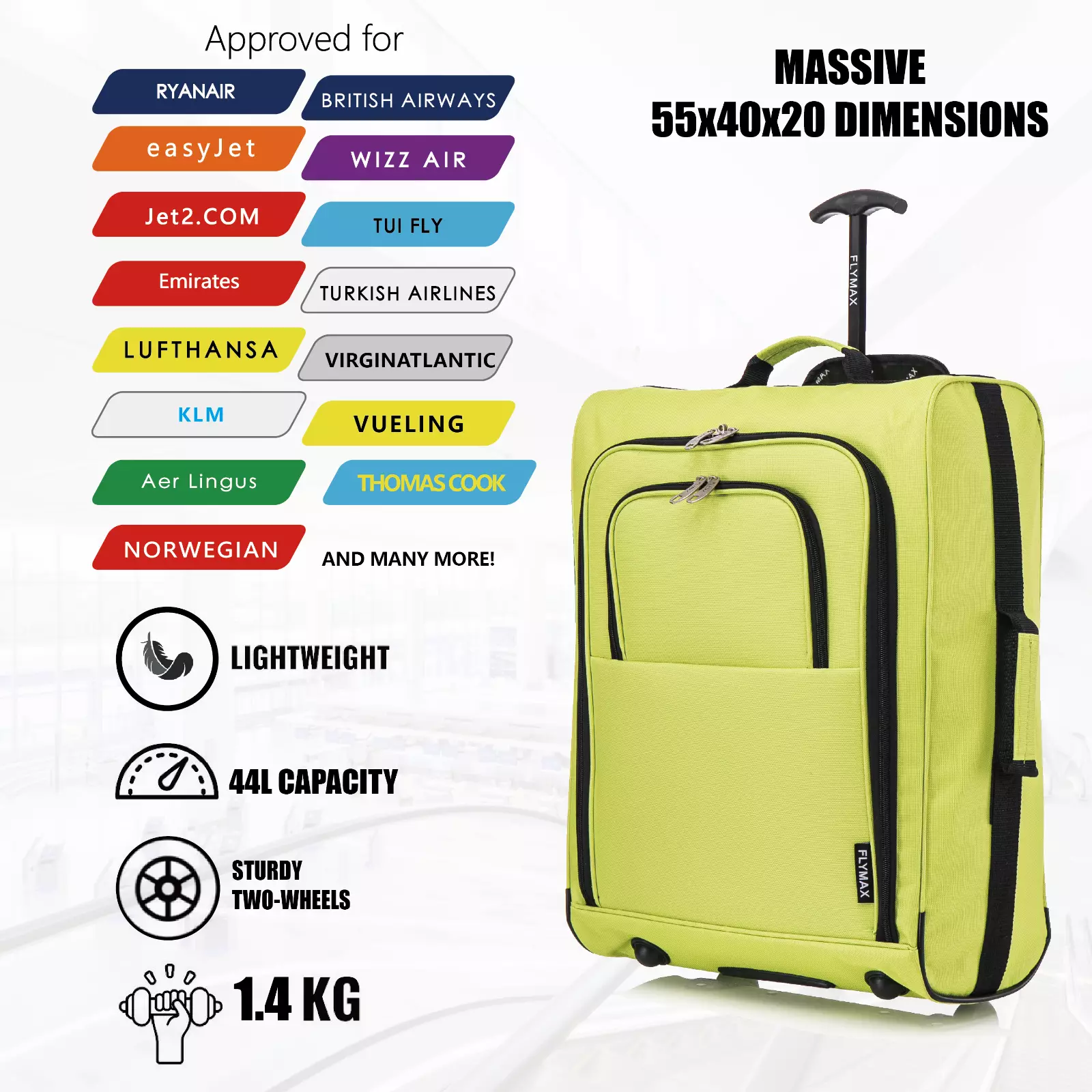 Flymax Sao Paulo Glide 55x40x20cm Cabin Suitcase - Approved for Ryanair, EasyJet, Air France & More - Image 5