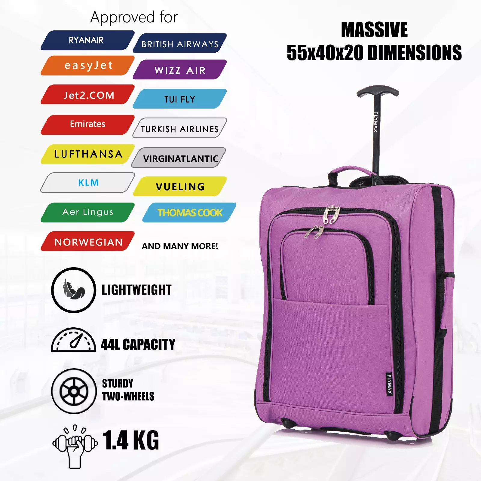 Flymax Sao Paulo Glide 55x40x20cm Cabin Suitcase - Approved for Ryanair, EasyJet, Air France & More - Image 6