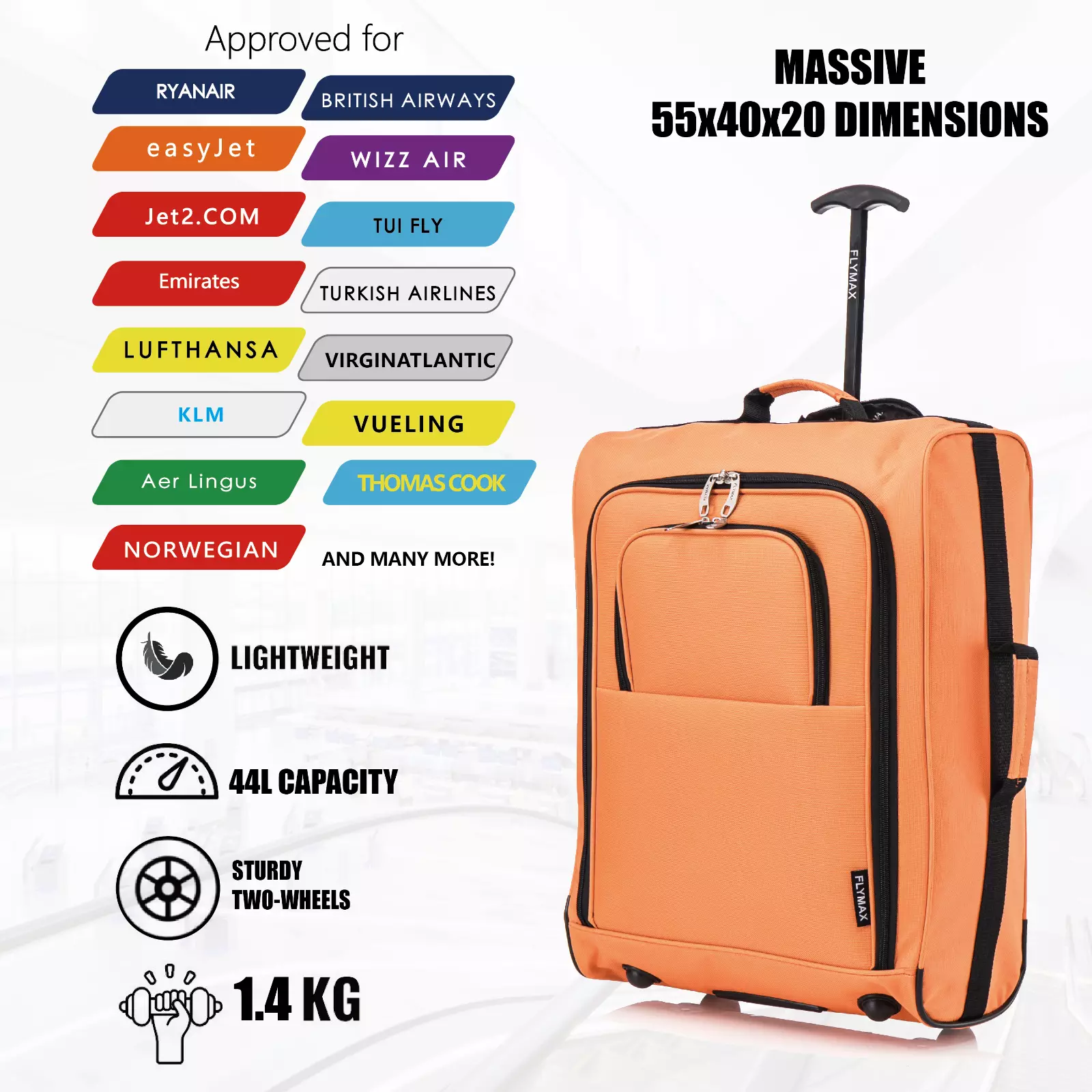 Flymax Sao Paulo Glide 55x40x20cm Cabin Suitcase - Approved for Ryanair, EasyJet, Air France & More - Image 7