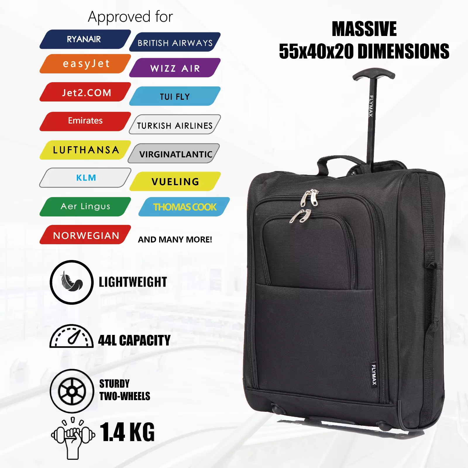 Flymax Sao Paulo Glide 55x40x20cm Cabin Suitcase - Approved for Ryanair, EasyJet, Air France & More - Image 9