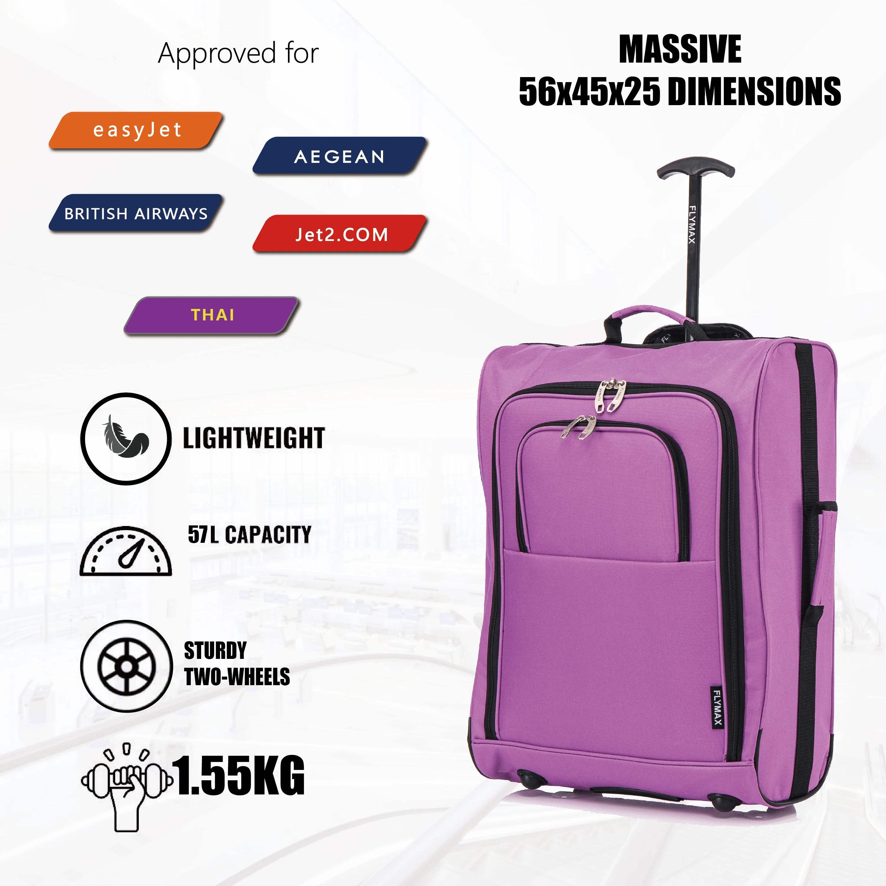 Flymax Sao Paulo Glide – Carry On Luggage 56x45x25cm (Fits BA Cabin Size) - Image 14