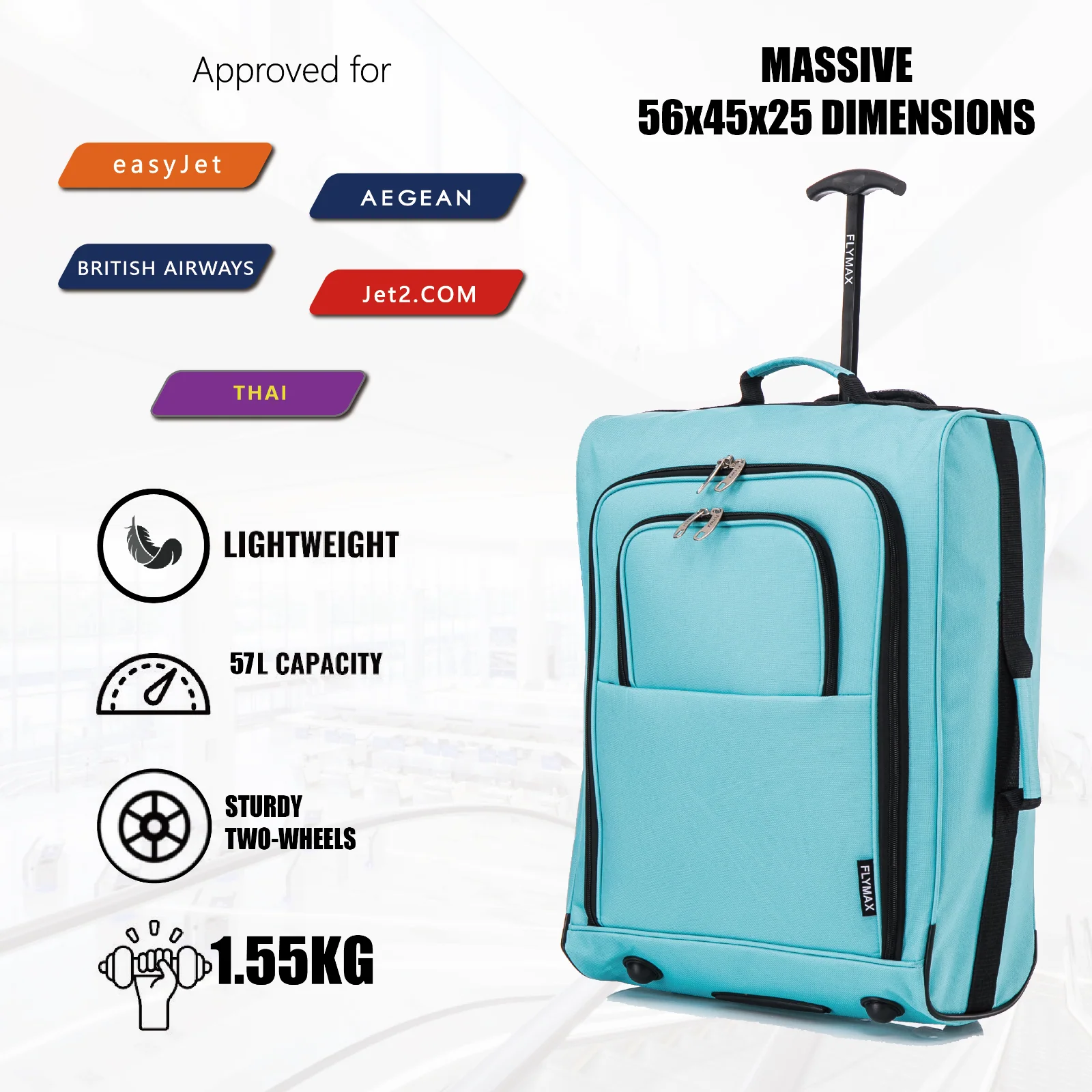 Flymax Sao Paulo Glide – Carry On Luggage 56x45x25cm (Fits BA Cabin Size) - Image 6