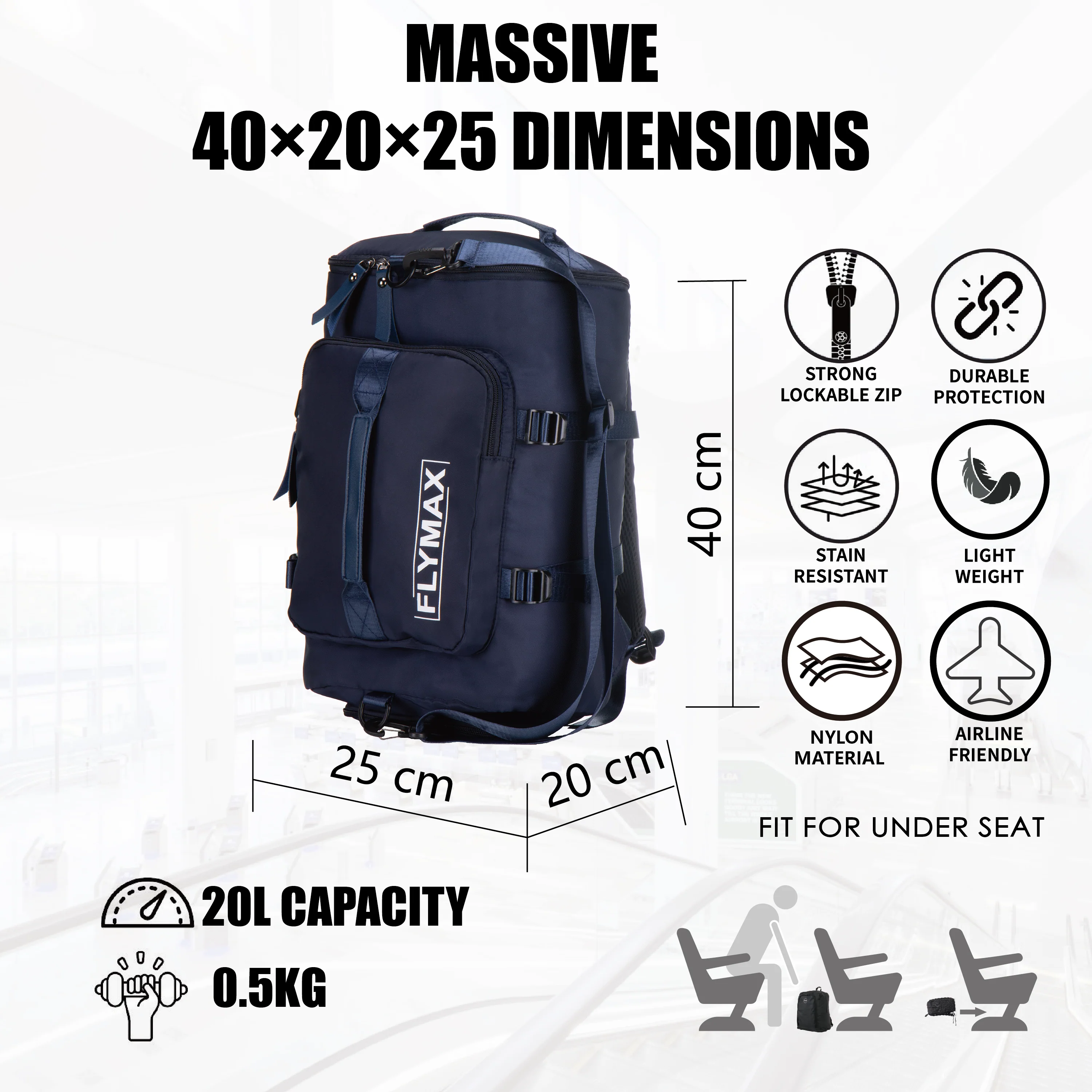 Cabin Bags 40x20x25 Underseat for Ryanair, Carry On Travel Backpack Cabin Size Rucksack Hand Luggage Bag Backpack Casual Daypack School Bag - Image 6