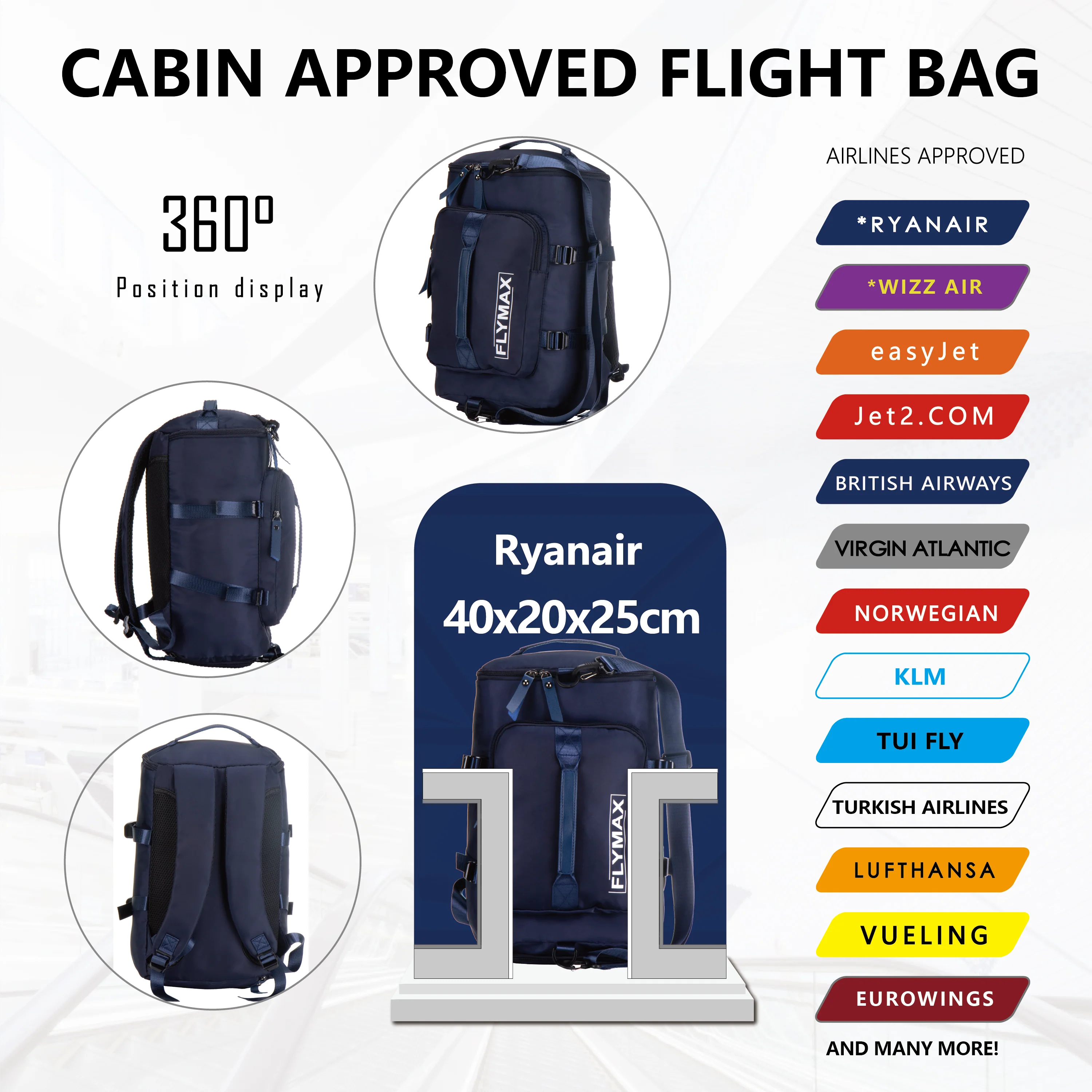 Cabin Bags 40x20x25 Underseat for Ryanair, Carry On Travel Backpack Cabin Size Rucksack Hand Luggage Bag Backpack Casual Daypack School Bag - Image 7