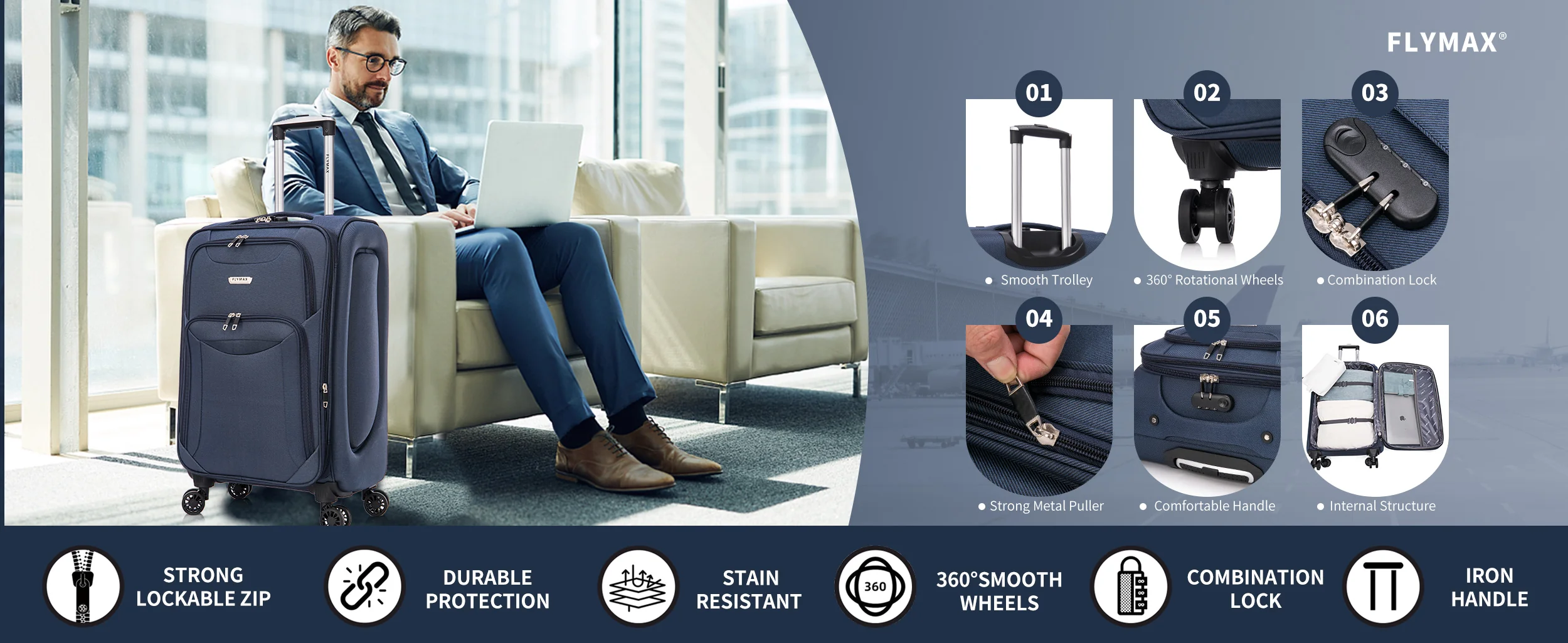 Flymax Barcelona Breeze Suitcase Set -4 Wheel Lightweight softshell Luggage - Image 8