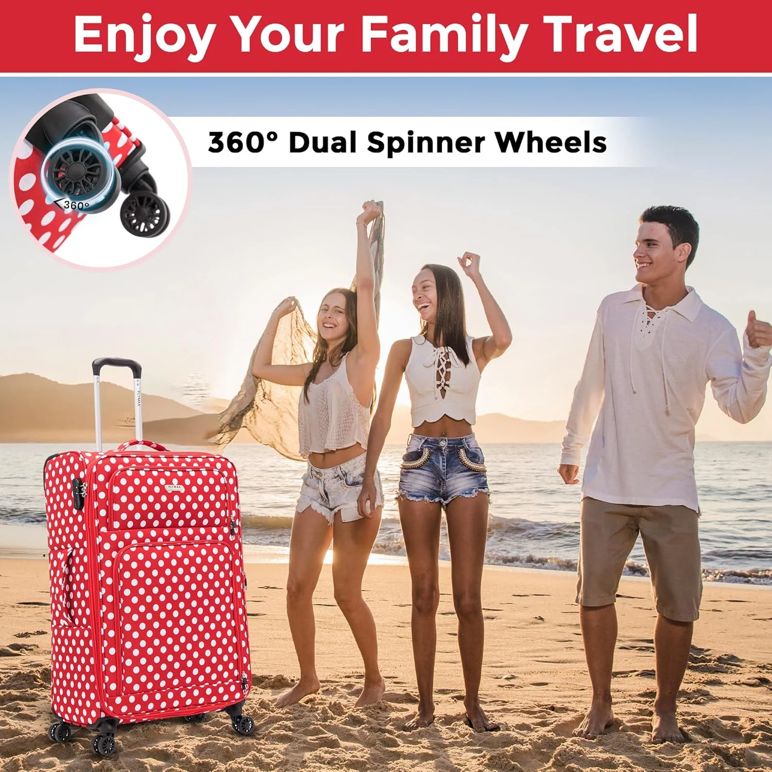 4 Wheel Lightweight Softshell Suitcase - Image 13