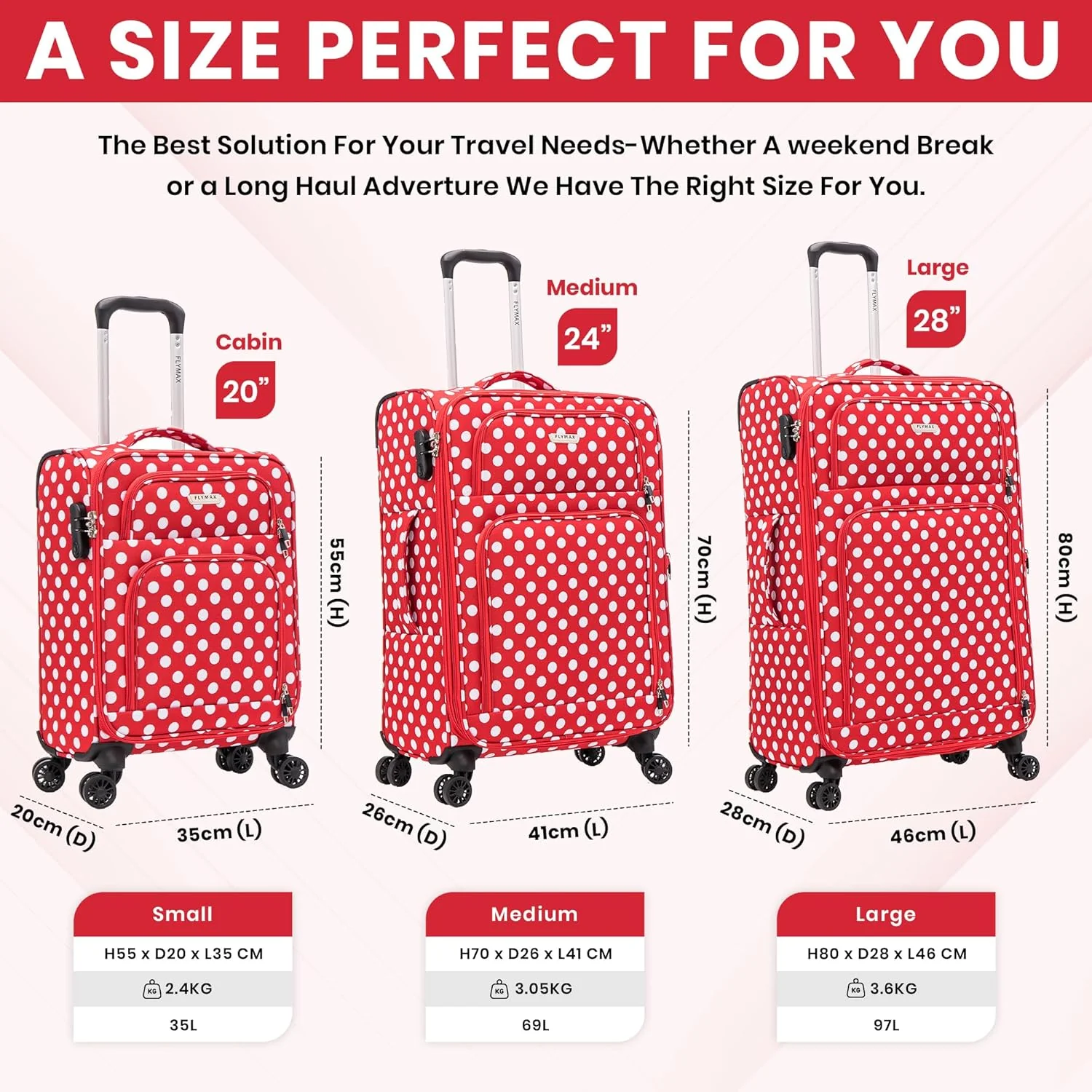 4 Wheel Lightweight Softshell Suitcase - Image 3