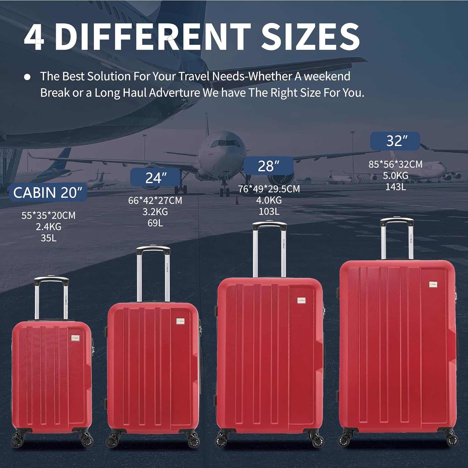 Flymax 4 Wheel Hardshell Suitcases New York Fort - Image 6
